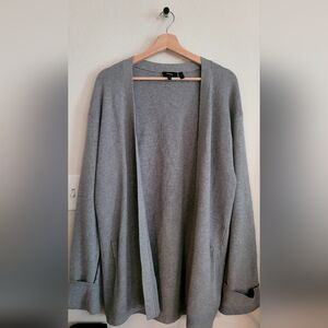 Theory Waffle Chloe Knit Duster Long Open Stitch Mix Cardigan Pockets Oversized